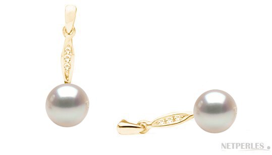 Boucles d'oreilles de perles d'eau douce en Or Jaune et diamants