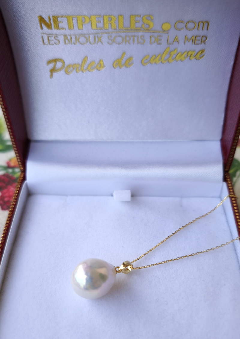 Pendentif en plaqué or jaune avec perle EDISON d'eau douce blanche argentée Pendentif en plaqué or jaune avec perle EDISON d'eau douce blanche argentée