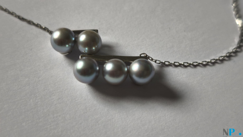 Parure Collier Argent 925 Perles Bleues Akoya et boucles d'oreilles Parure Collier Argent 925 Perles Bleues Akoya et boucles d'oreilles