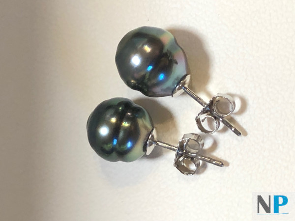 Boucles d'oreilles de perles de Tahiti baroques en Or Gris