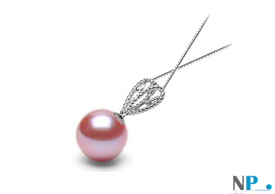 Pendentif en Or Gris présenté avec une perle lavande DOUCEHADAMA