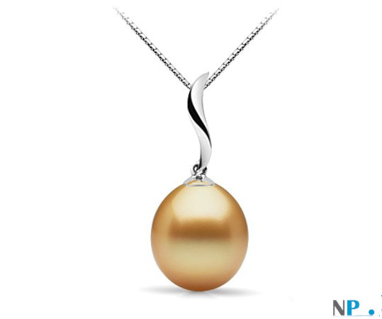 Pendente in oro 18k e perla delle Filippine dorata AAA a goccia