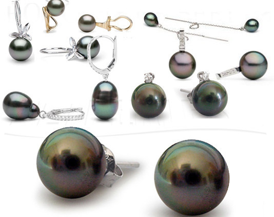 Boucles d'Oreilles de Perles de Tahiti - boucles perles noires - boucles perles de tahiti - perles de tahiti pas chers