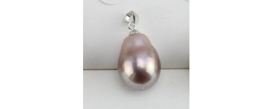 Pendentif en Argent 925 et perle Soufflée d'Eau Douce de grande dimension. Une perle rare!!