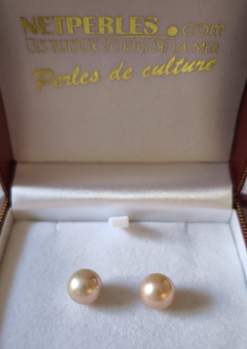 Paire de perles EDISON pêche dorées 
