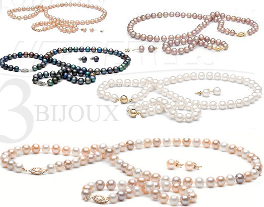 PEARLS & COLORS Bracciale Con Perle D'Acqua Dolce Rotonde Qualità AAA+ 7-8 Mm - Bianco Naturale, Chiusura Oro Giallo, Fatto A Mano In Francia