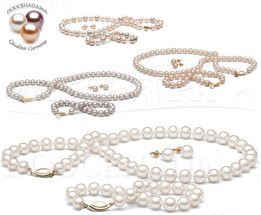 Parure de perles d'eau douce qualité DOUCEHADAMA - perles de culture - vraies perles - bijoux de perles - parures 3 bijoux de perles