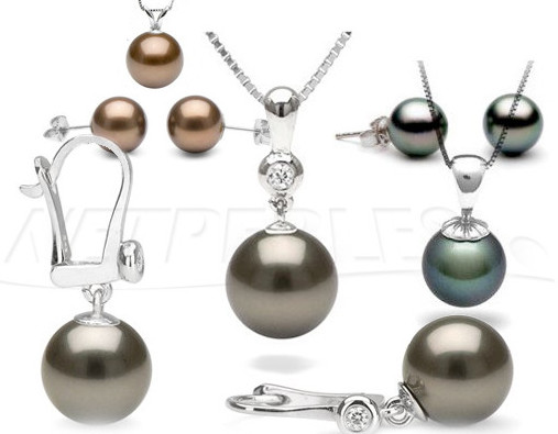 Parure de perles de tahiti - 2 bijoux, 3 perles -  parure de perles noires - vraies perles - perles de culture