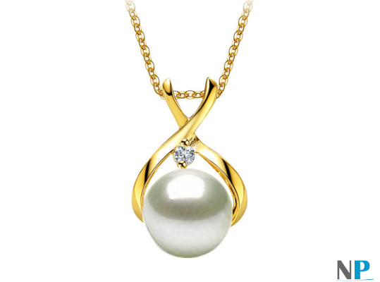 Pendentif en Or Jaune avec une perle d'eau douce blanche 