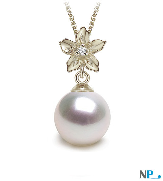 Pendentif avec perle d'eau douce Blanche DOUCEHADAMA  et un diamant