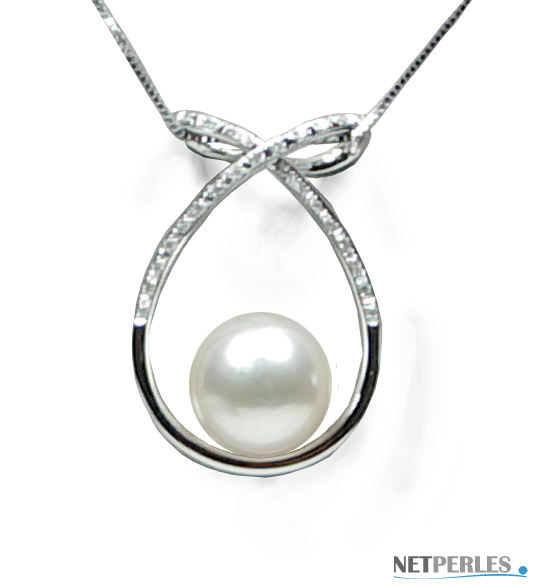PENDENTIF or et diamants avec perle d'australie blanche qualité AAA