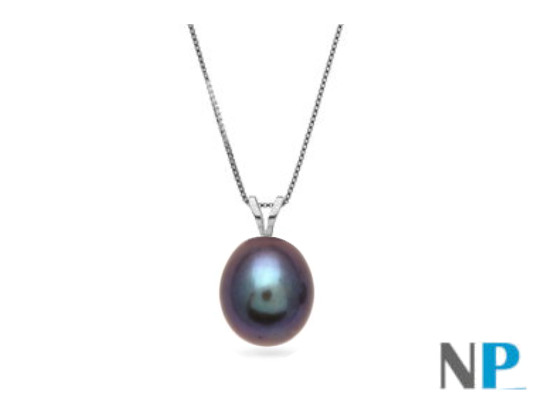 Pendentif en or gris  avec une perle noire d'eau douce en forme goutte