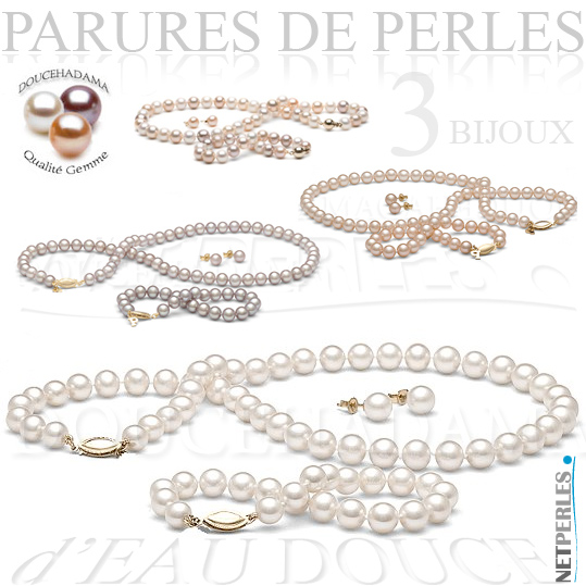 Parure de perles d'eau douce qualité DOUCEHADAMA - perles de culture - vraies perles - bijoux de perles - parures 3 bijoux de perles