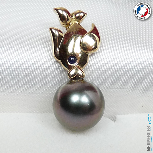 Pendentif poisson or 18 carats perle de tahiti