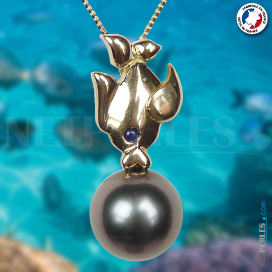 Poisson en Or 18 carats avec perle de Tahiti AAA
