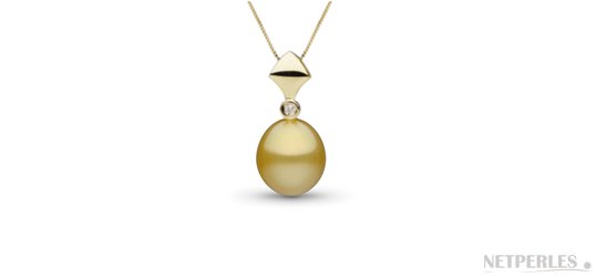 Pendente in oro con diamanti e perla filippina dorata Drop AAA