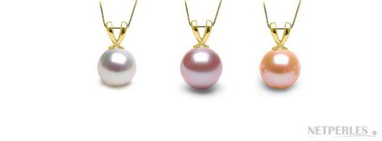 Pendente in oro 18k con perla d'acqua dolce DOLCEHADAMA, colori naturali, bianca, rosa pesca e lavanda