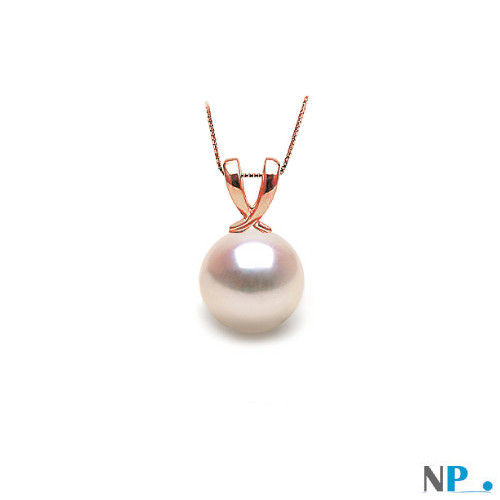 Pendentif Ruban en or rose avec perle de culture d'Akoya