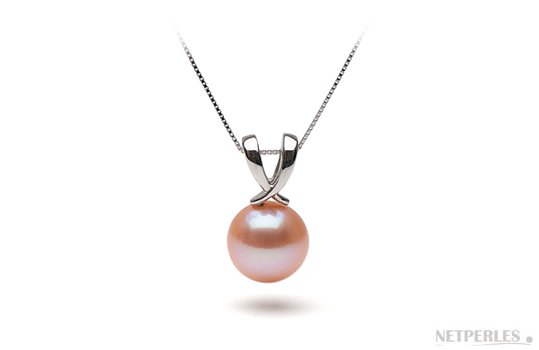 Pendentif Ruban avec perle d'eau douce pêche