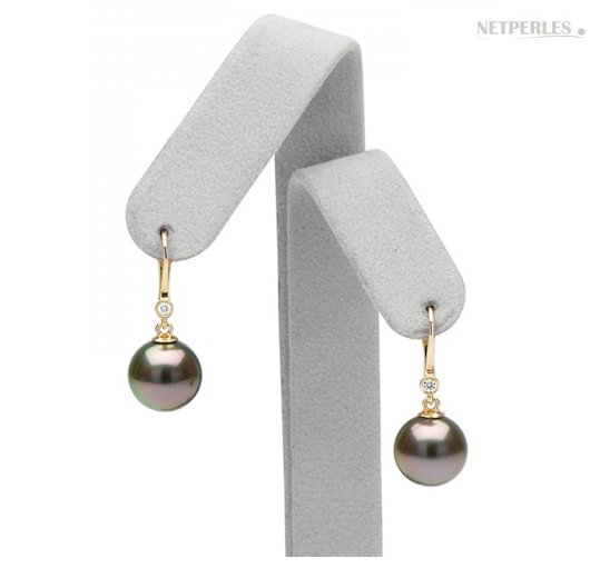 Boucles d'oreilles Romantique Or 14k diamant et perles de Tahiti