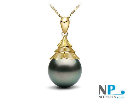 Pendentif Or 9 carats et perle de culture de Tahiti qualité AAA