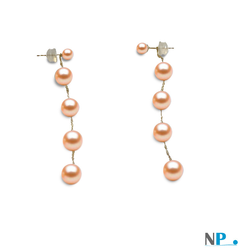 Boucles d'oreilles de perles d'Eau Douce Peche avec 5 perles sur chaque boucle