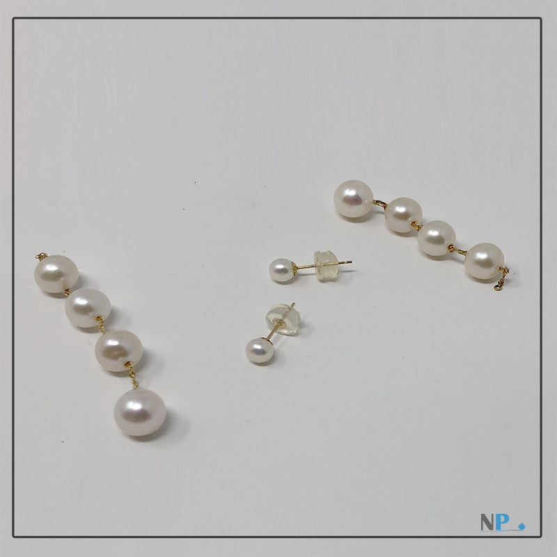 Boucles d'oreilles de perles d'Eau Douce avec 5 perles sur chaque boucle