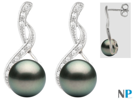 Boucles d'oreilles de Perles de Tahiti avec diamants en Or 18 carats