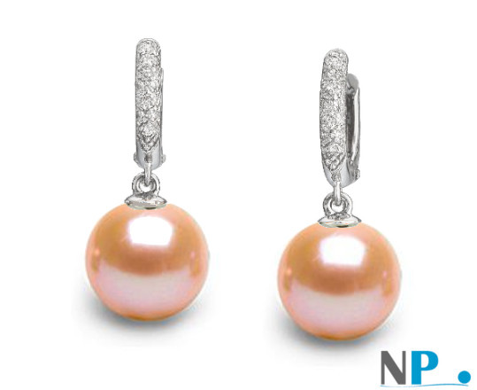 Boucles d'oreilles en Argent 925 diamants et perles d'eau douce de couleur naturelle PECHE