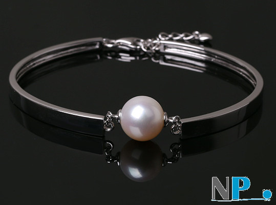 Bracelet en Argent rhodié et perle blanche d'Akoya du Japon