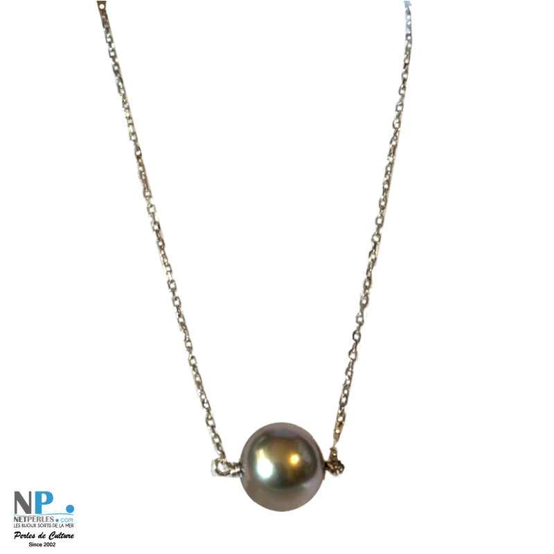 Pendentif en Argent 925 et sa chaine avec une magnifique perle de Tahiti, parfaitement sphérique Ø : 10 - 11 mm qualité AAA