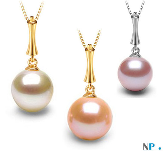 Pendente in oro bianco 18k con perla d'acqua dolce DOLCEHADAMA bianca, rosa pesca o lavanda