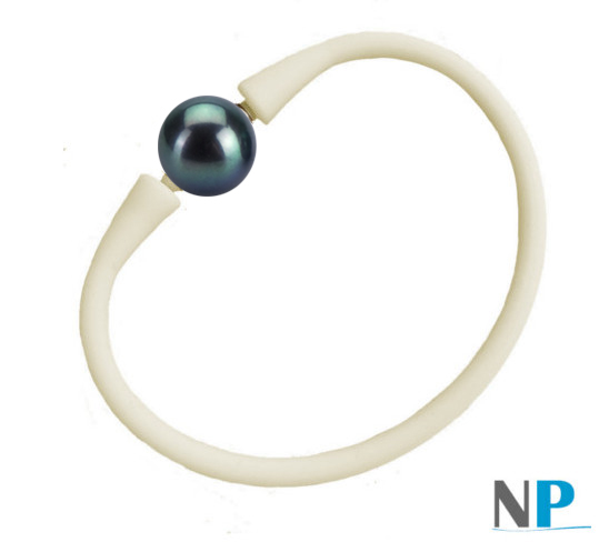 Bracelet en silicone avec perle d'eau douce noire (perle non incluse)