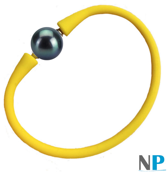 Bracelet en silicone avec perle d'eau douce noire (perle non incluse)