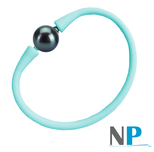 Bracelet en silicone avec perle d'eau douce noire