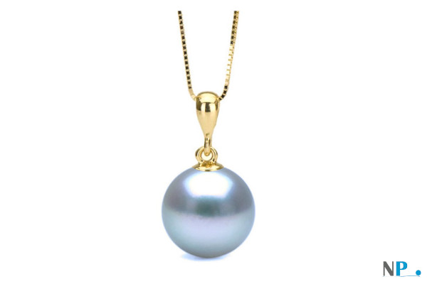 Pendentif avec perle d'Akoya bleue, bélière en or jaune
