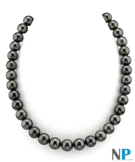 Collier de perles noires de tahiti, bien rondes de 8à 10 mm