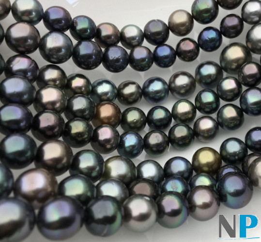 rangs de perles noires de tahiti , couleurs rares 