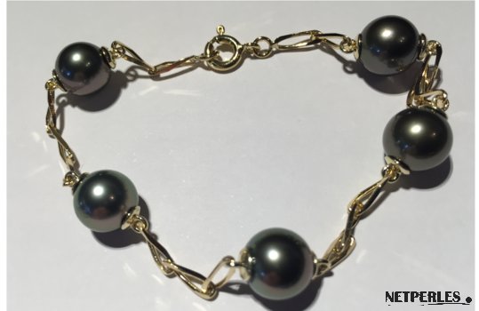 Bracelet perles noires et chaîne or jaune18k