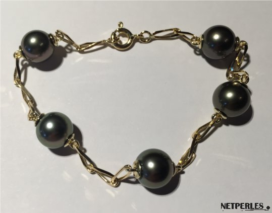 Bracelet perles noires et chaîne or jaune18k