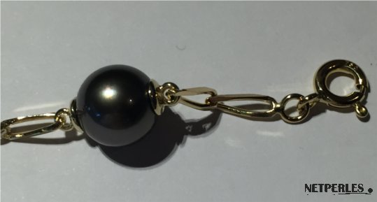 Bracelet perles noires et chaîne or jaune18k