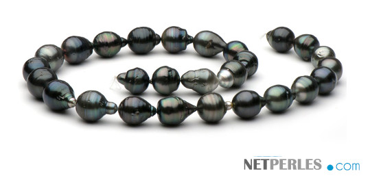 Collier 43 cm perles de Tahiti Baroques cerclées forme poire