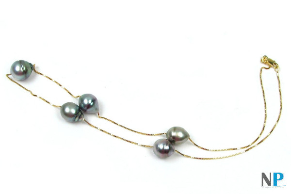 Collier de perles de Tahiti baroques en forme Goutte sur chaine corde en or