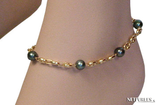 bracelet de cheville de perles de tahiti et or