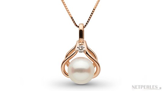 Pendentif en Or Rose avec une perle d'eau douce Blanche DOUCEHADAMA