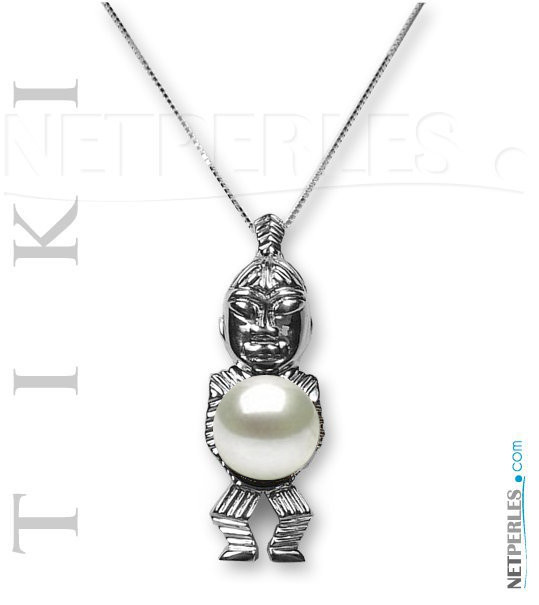 Pendentif Tiki en Argent 925 avec perle de culture d'eau douce DOUCEHADAMA