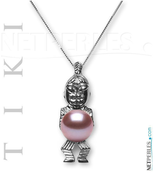 Pendentif Tiki en Argent 925  avec perle de culture d'eau douce DOUCEHADAMA