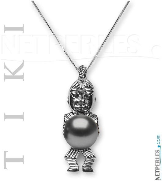 Pendentif TIKI en Argent 925 et Perle de Tahiti gris argent