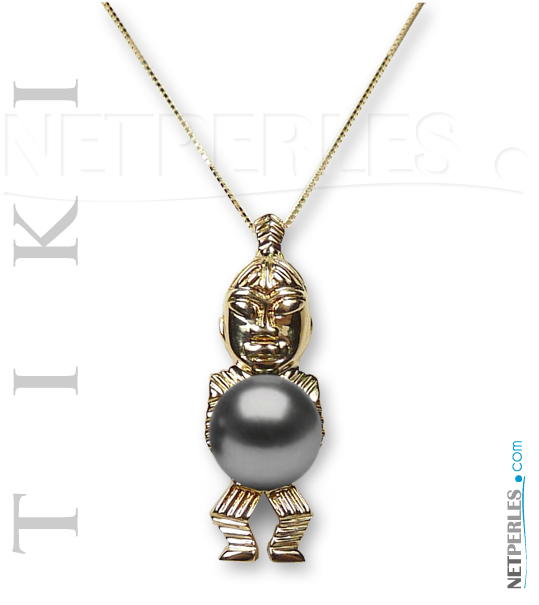 Tiki en or 18k avecune perle de Tahiti Gris Argent