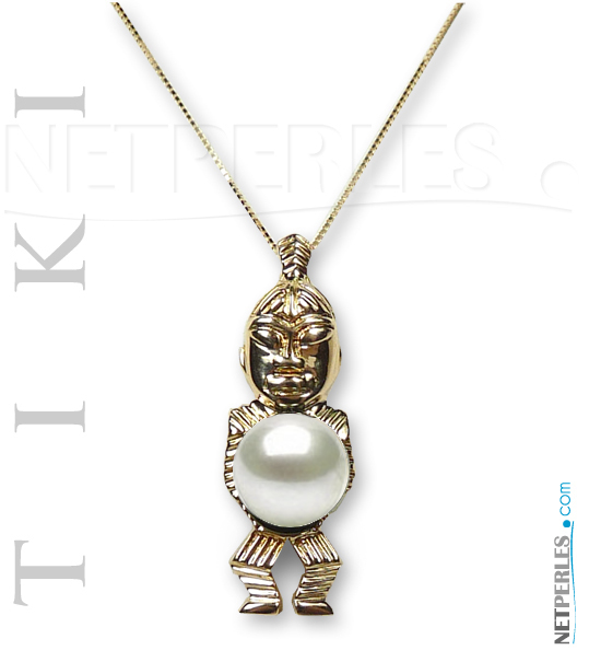 Ciondolo TIKI in Oro 18k  con perla DOLCEHADAMA bianca